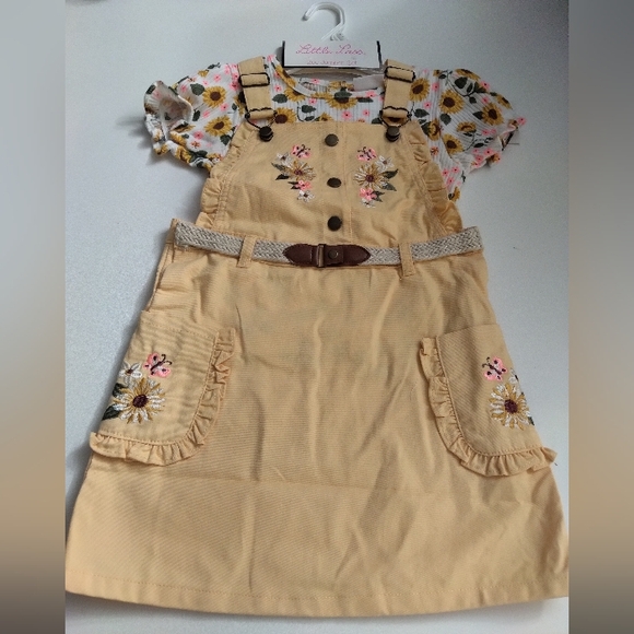Little Lass Other - Little Lass Girl's 2pc Jumper Set Yellow Floral Embroidered Dress 6X New